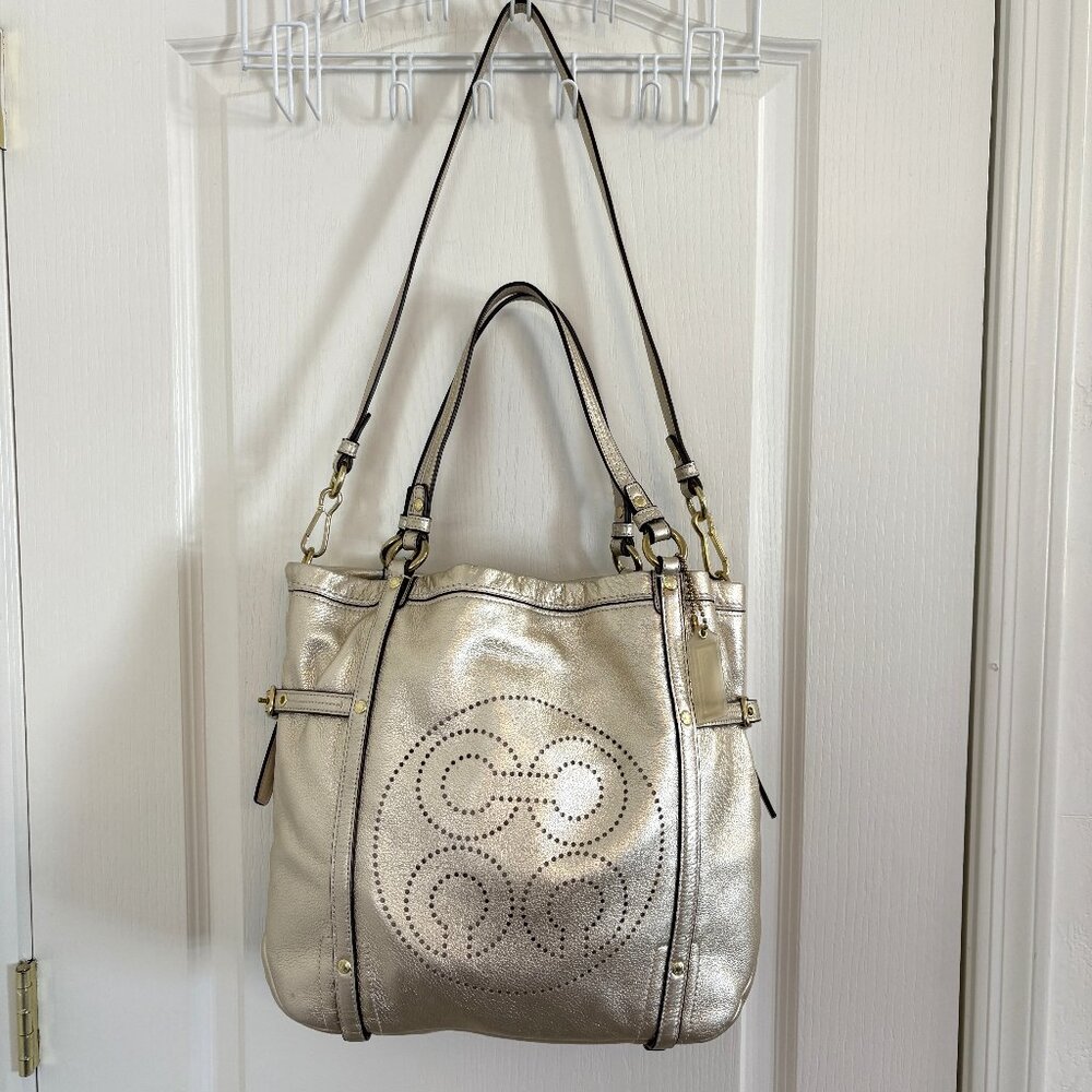 Coach Audrey Leather Andie Cinched NS Tote Bag Large Handbag 17064 Gold Metallic